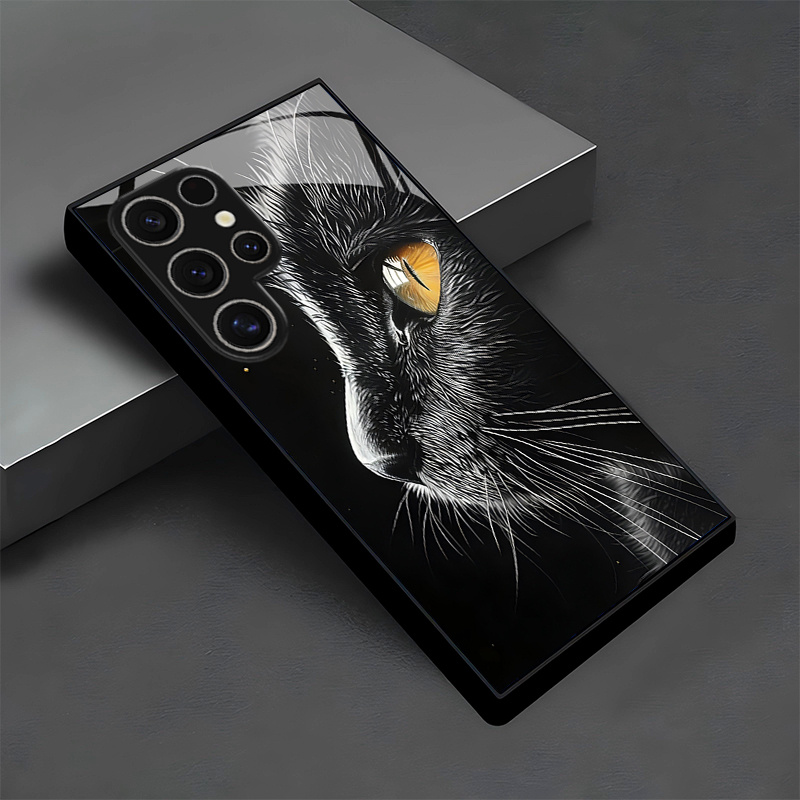 TEMU Eleganckie Etui na Telefon z Wzorem Czarnego Kota o Żółtych Oczach dla for Samsung Galaxy S25/S25 Plus/S25 Ultra/S24/S24 FE/S24 Plus/S24
