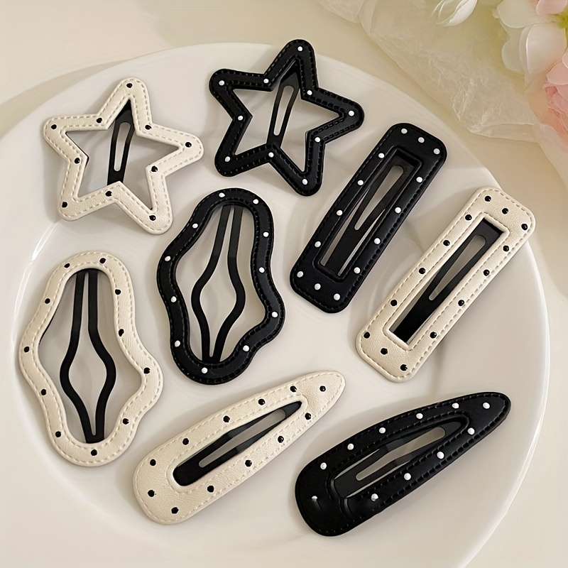TEMU Zestaw 8 stylowych spinek do włosów w kropki z chmurką i gwiazdkami, damskie wsuwki boczne do grzywki, idealne na randki i imprezy.