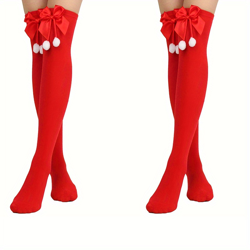 TEMU 1/2 Pary Czerwonych Rajstop z Wisiorkiem z Sztucznego i Kokardą, Elastyczna Mieszanka Poliestrowa na Każdą Porę Roku, Pranie w Praniu Maszynowym