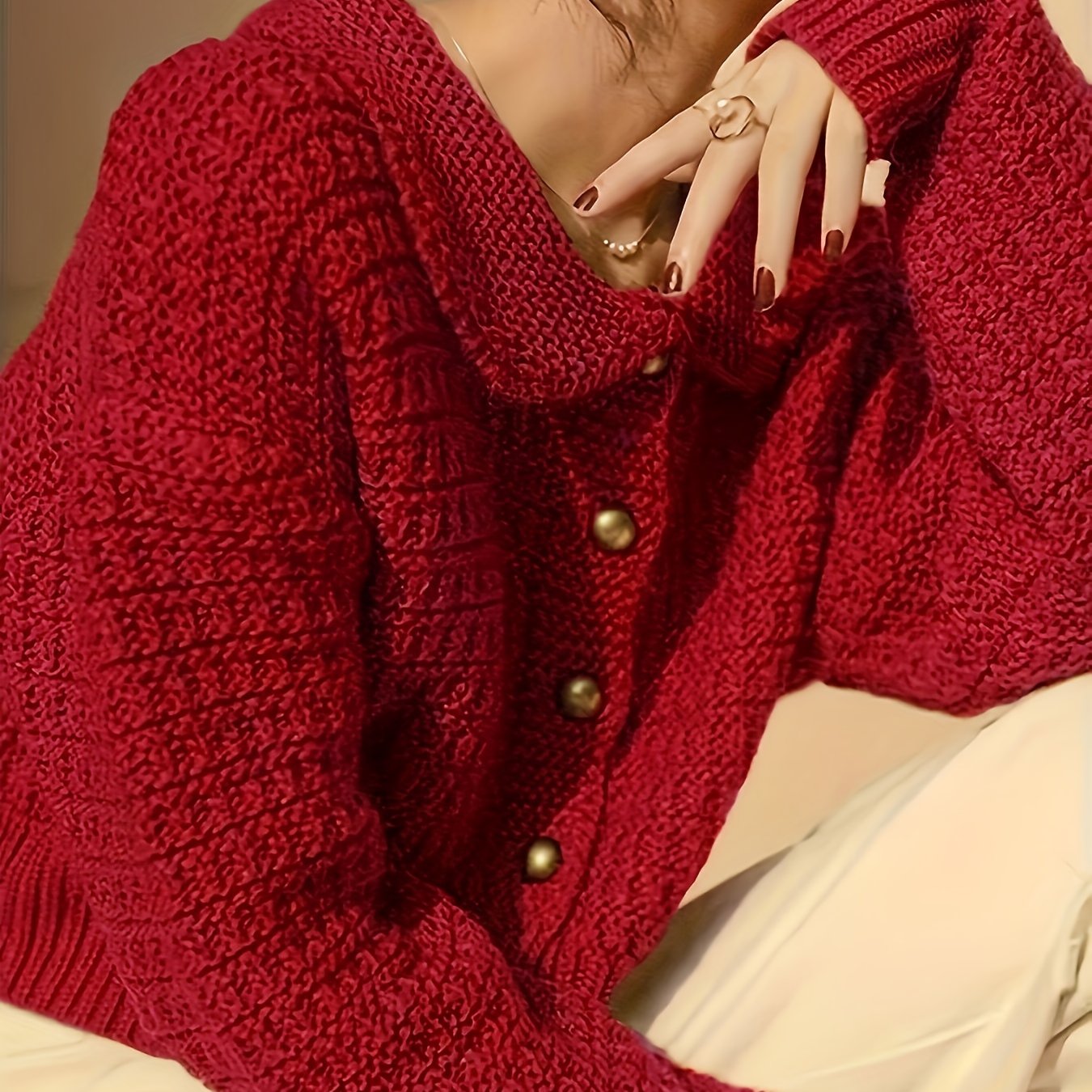 TEMU Kardigan z Kołnierzykiem w Stylu Francuskim dla Kobiet, Jesień/ Vintage Design Elegancki Sweter Ponczo Topowa Bluzka Casual Strój Zakupy na