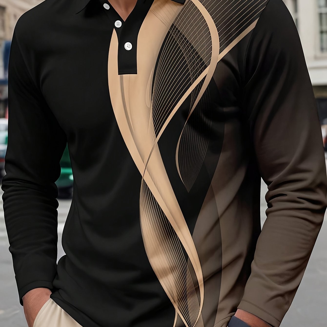 TEMU Męska Kurtka z Długim Rękawem i Guzikami z 3D Nadrukiem Pełnym, Nieregularnym Wzorem Geometrycznym – Blazer Sportowy na Wiosnę/Jesień, Casual i