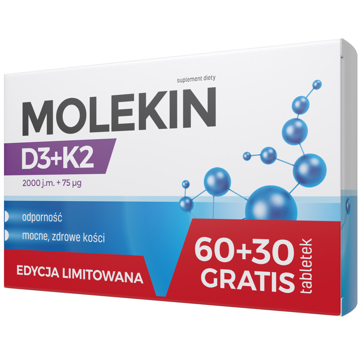 Molekin D3 + K2, witamina D 2000 j.m. + witamina K 75 µg, 60 tabletek powlekanych + 30 tabletek gratis