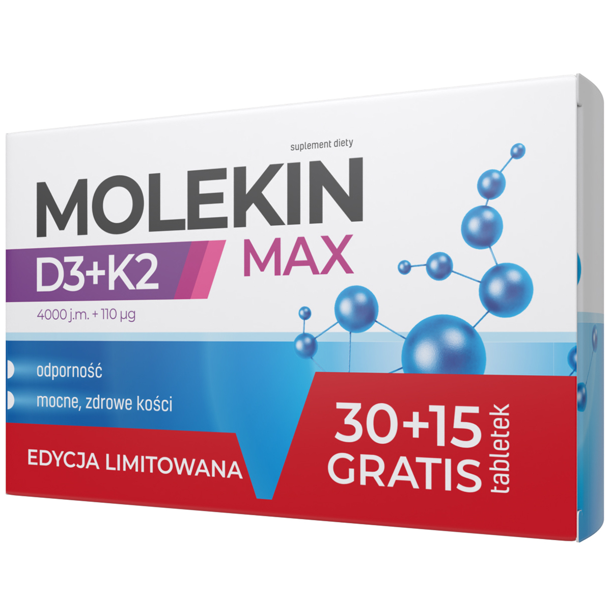 Molekin D3 + K2 Max, 30 tabletek powlekanych + 15 tabletek gratis
