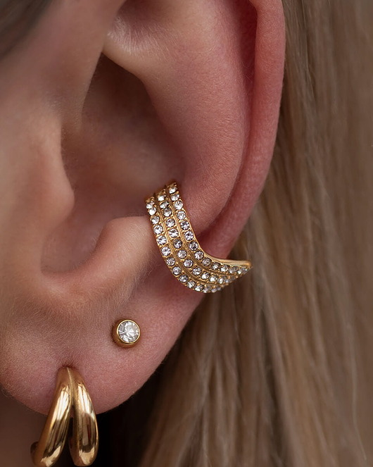 Złota nausznica z cyrkoniami ze stali chirurgicznej Paraiso Dione