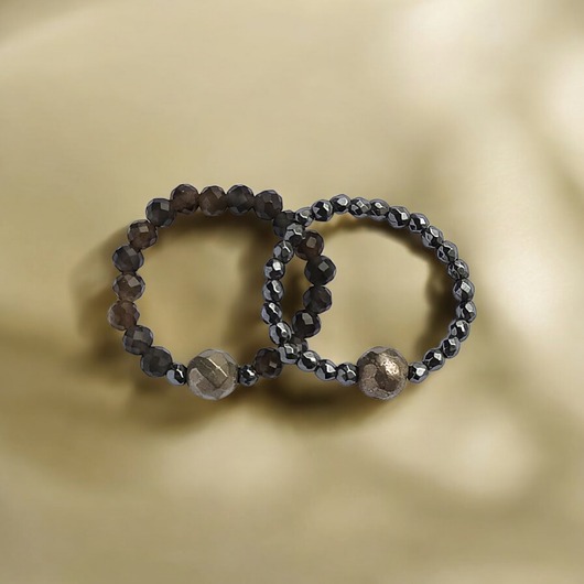 Zestaw pierścionków : obsydian złoty, piryt, hematyt