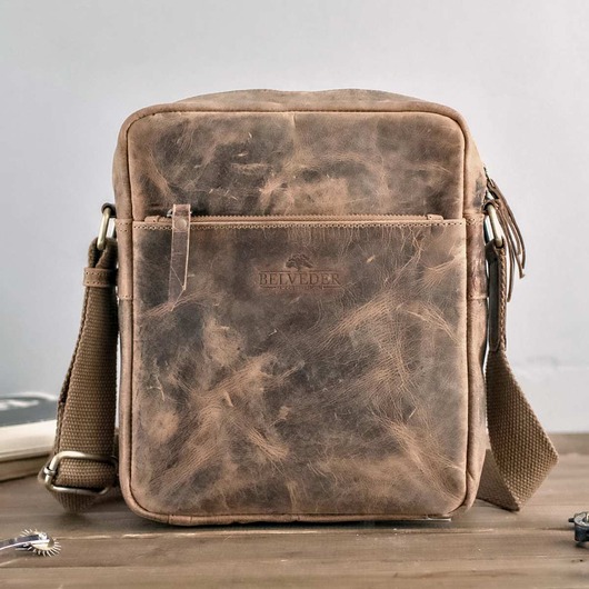 Mała Torba Saszetka na Ramię Męska Vintage Skórzana Brązowa Belveder CB24