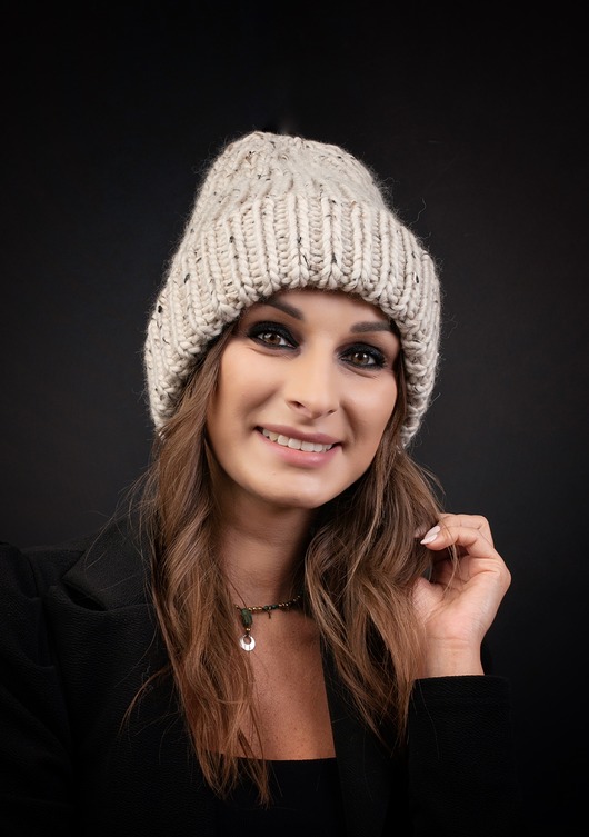 Beanie z wełny peruwiańskiej tweed naturalny
