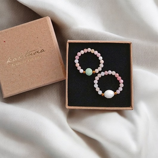 PREMIUM : zestaw pierścionków : cukierkowy : opal, amazonit, k.księżycowy