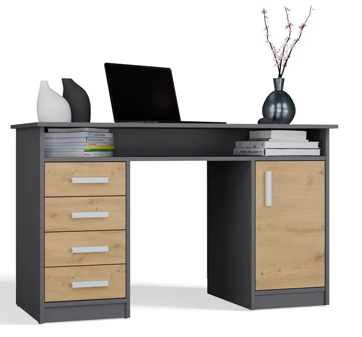 EDINOS Biurko z szufladami antracyt + dąb artisan S1-D10