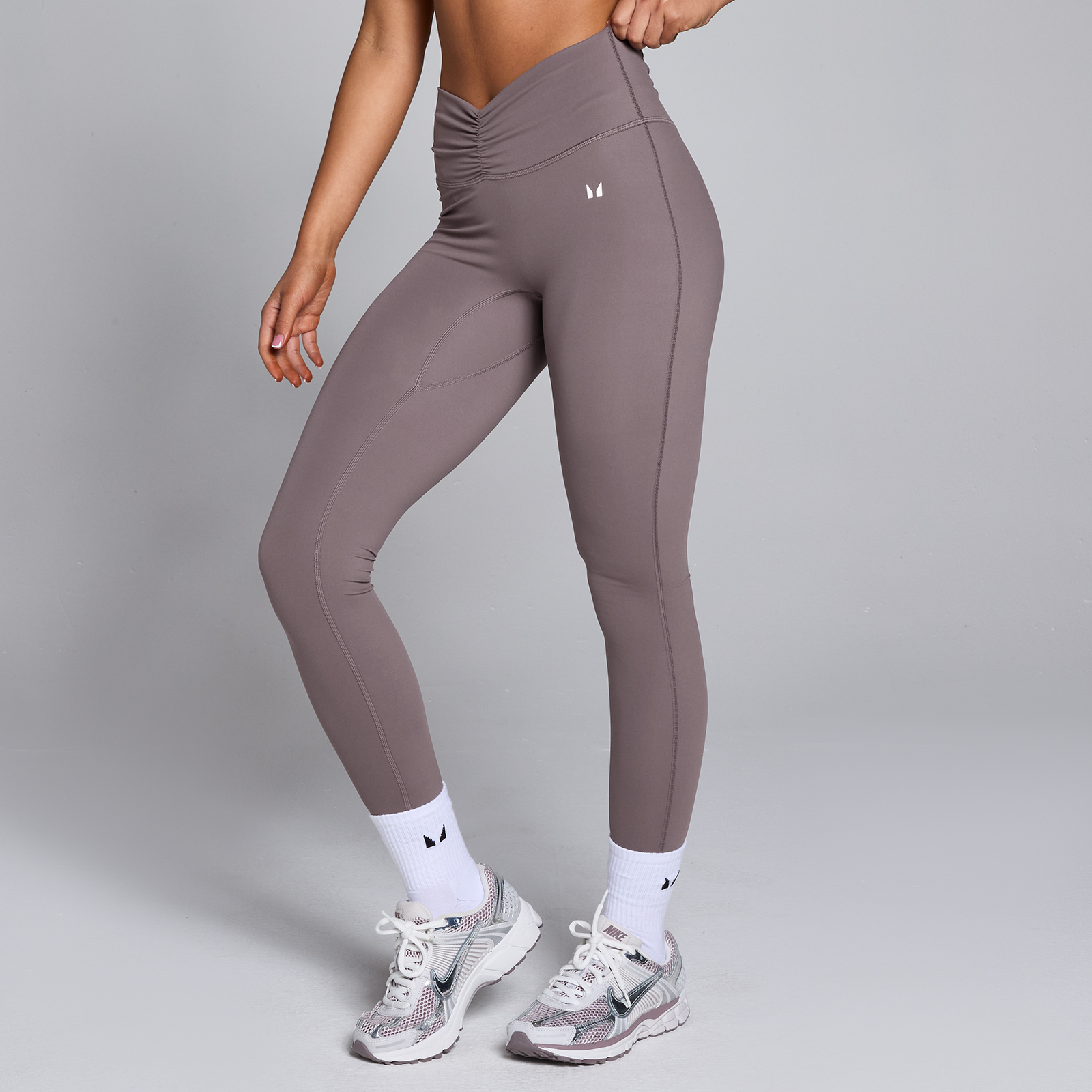 Damskie legginsy z marszczonym przodem z kolekcji Tempo MP – mokka - XXL