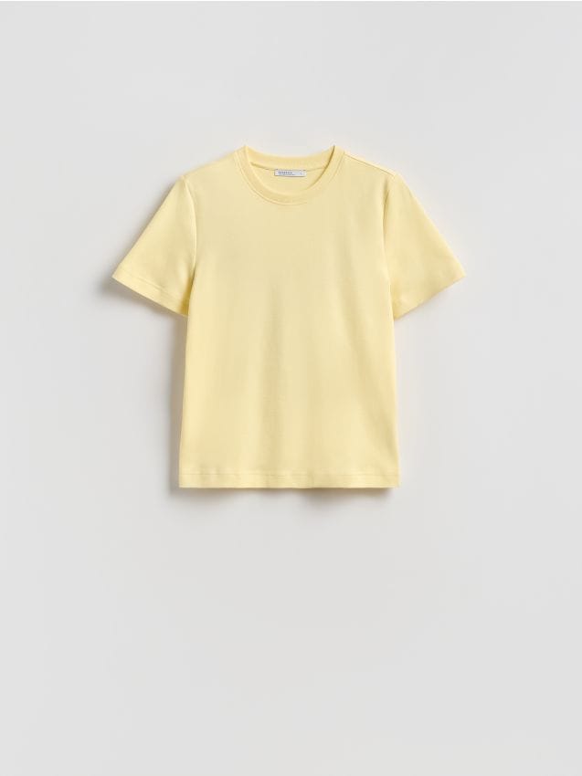 Reserved - T-shirt z bawełny merceryzowanej - żółty