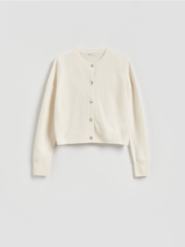 Reserved - Wełniany kardigan - kremowy