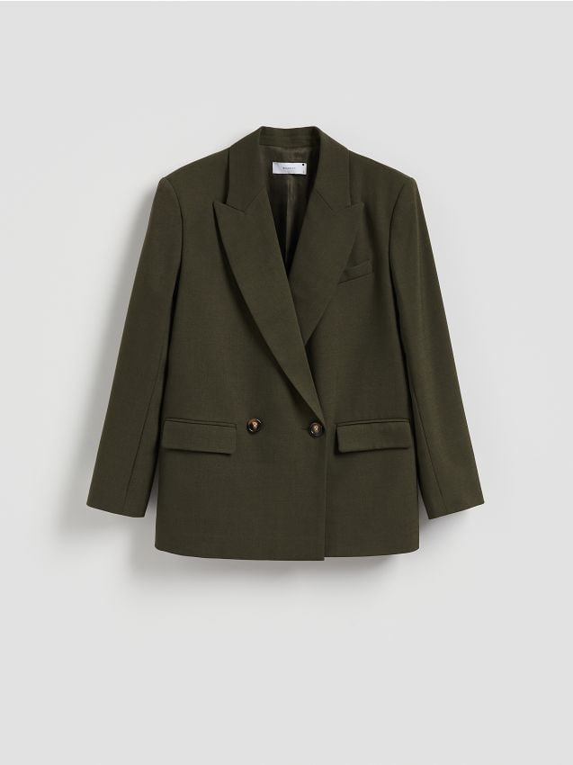 Reserved - Dwurzędowa marynarka - ciemnozielony