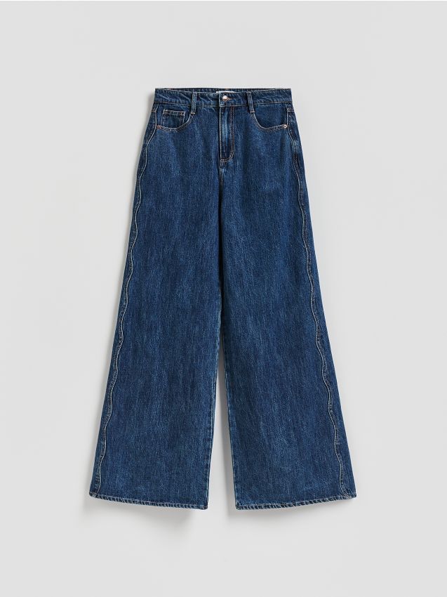 Reserved - Jeansy wide leg - niebieski