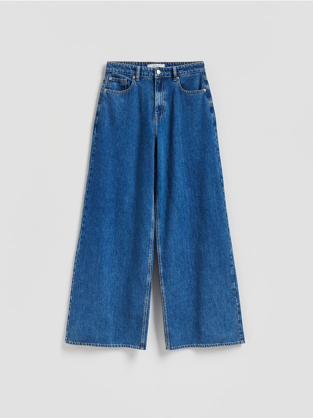 Reserved - Jeansy wide leg - niebieski