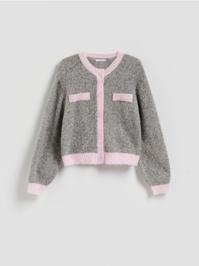 Reserved - Kardigan z kontrastową lamówką - wielobarwny