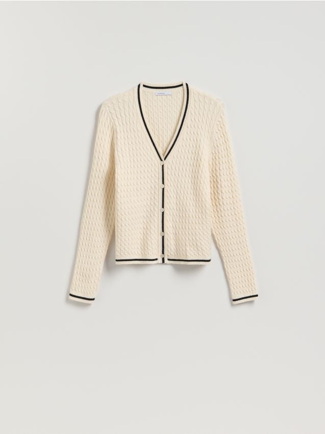 Reserved - Strukturalny kardigan z wiskozą - kremowy