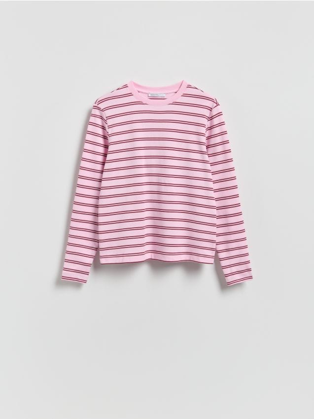 Reserved - Longsleeve z merceryzowanej bawełny - pastelowy róż
