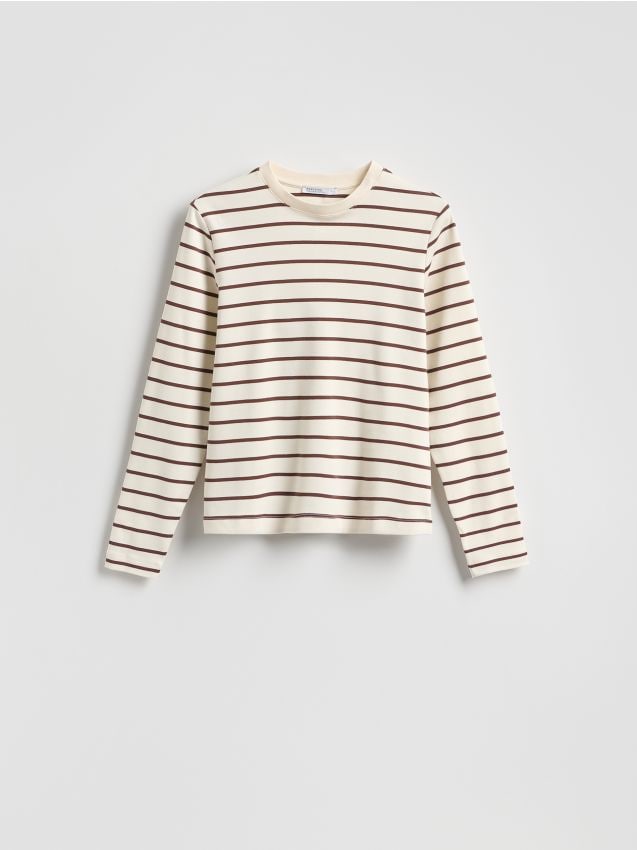 Reserved - Longsleeve z merceryzowanej bawełny - brązowy