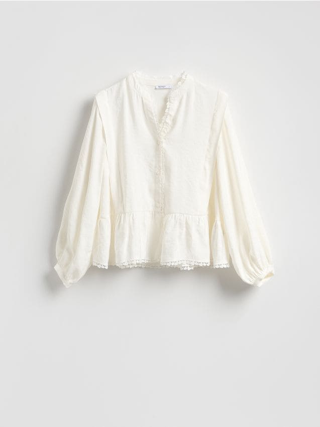 Reserved - Bluzka z modalem - złamana biel