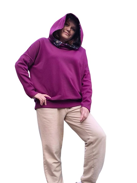 Bluza oversize amarantowa z kapturem