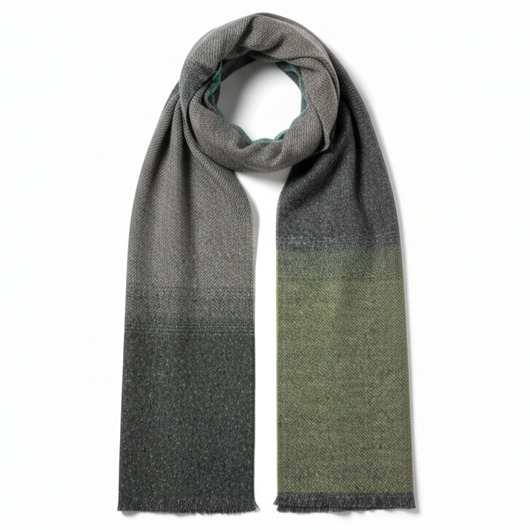Szalik Męski szal 100% Wełniany JEDWAB zielony CIENIOWANY SZARY