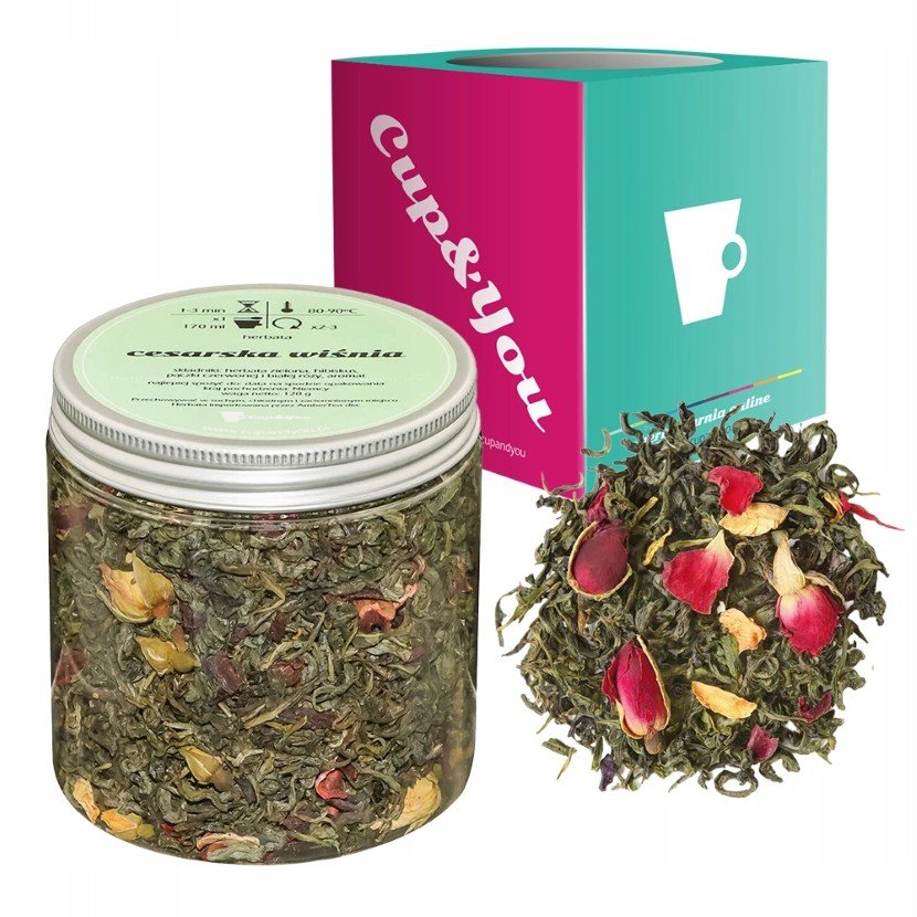 Zielona herbata CESARSKA WIŚNIA hibiskus pączki róży 120g - sypana liściasta herbata PREMIUM na prezent upominek podarunek Cup&You