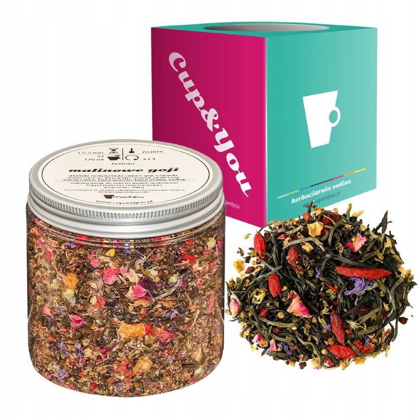 Herbata biała MALINOWE GOJI płatki róży liście jeżyn maliny granat 100g - sypana liściasta herbata PREMIUM na prezent upominek Cup&You