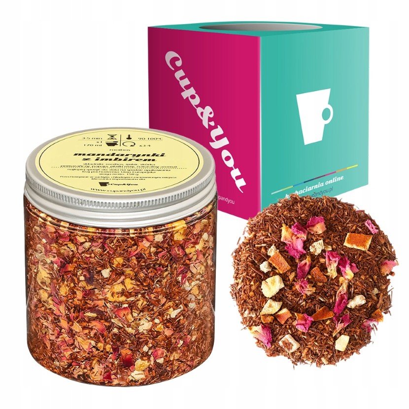 Herbata Rooibos MANDARYNKI Z IMBIREM czerwonokrzew bez kofeiny imbir - herbata sypana liściasta napar z czerwonokrzewu PREMIUM na prezent upominek p..