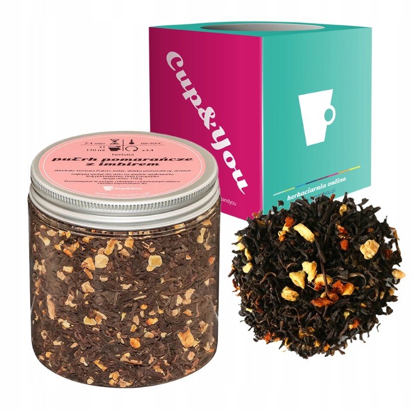 Czerwona herbata pu-erh POMARAŃCZE Z IMBIREM imbir skórka pomarańczy 170g - sypana liściasta herbata PREMIUM na prezent upominek podarunek Cup&You