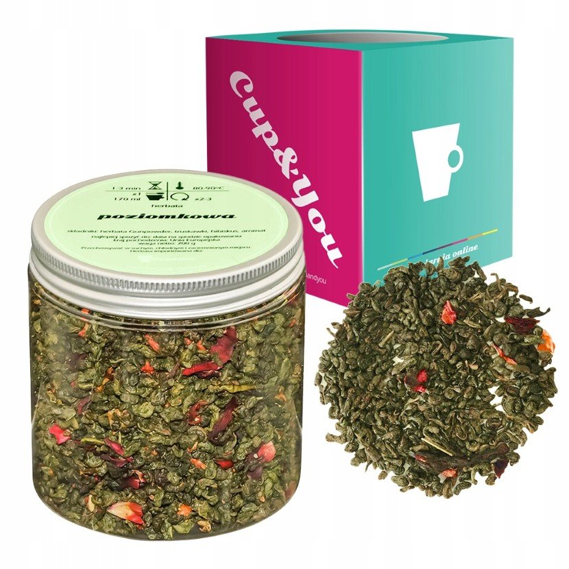 Zielona herbata POZIOMKOWA truskawki hibiskus 200g - sypana liściasta herbata PREMIUM na prezent upominek podarunek Cup&You