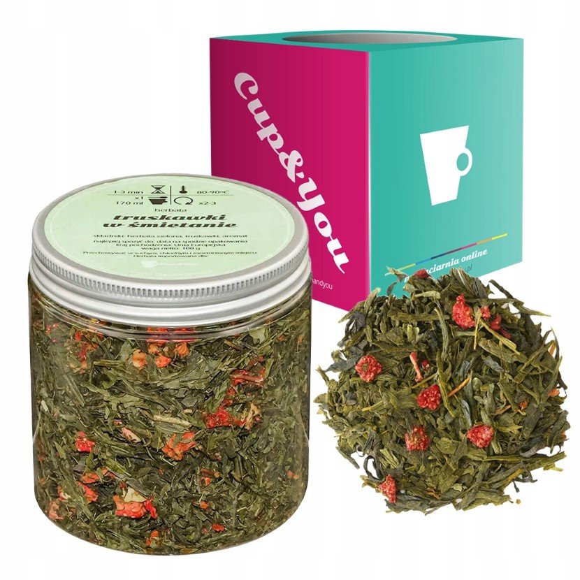 Zielona herbata TRUSKAWKI W ŚMIETANIE - sypana liściasta herbata PREMIUM na prezent upominek podarunek Cup&You