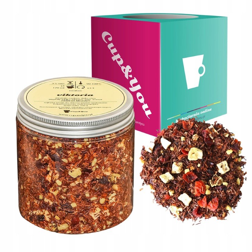 Herbata Rooibos VIKTORIA czerwonokrzew bez kofeiny jabłka dzika róża 150g - herbata sypana liściasta napar z czerwonokrzewu PREMIUM na prezent upomi..