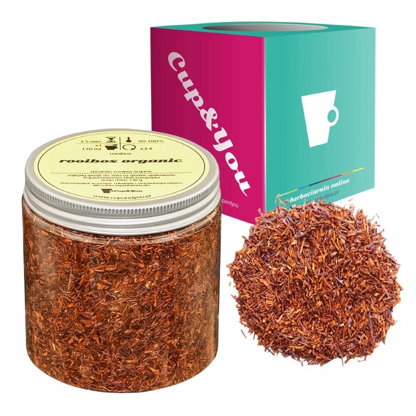 Herbata rooibos ORGANIC czerwonokrzew bez kofeiny 130g - herbata sypana liściasta napar z czerwonokrzewu PREMIUM na prezent upominek podarunek Cup&You