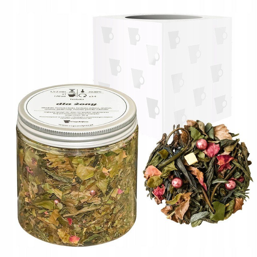 Herbata biała DLA ŻONY ananas płatki róży herbata zielona 80g - sypana liściasta herbata PREMIUM na prezent upominek Cup&You