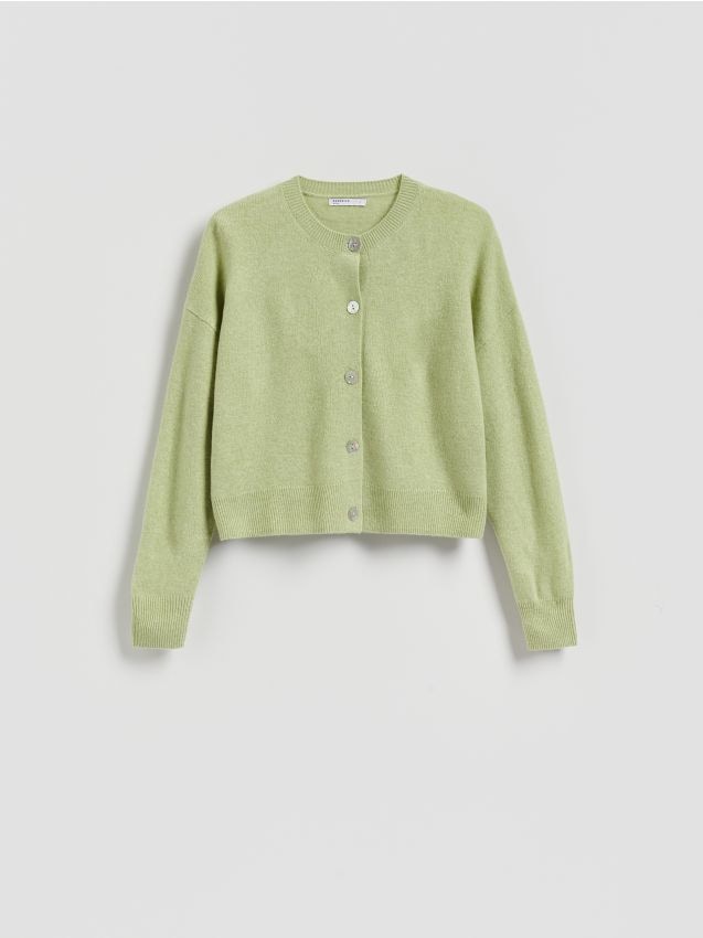 Reserved - Wełniany kardigan - jasnozielony