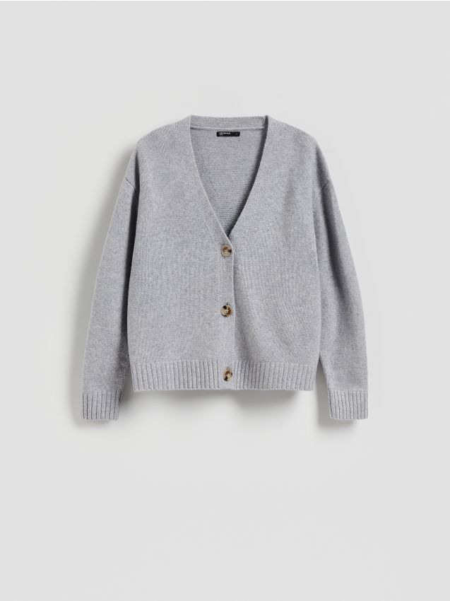 Reserved - Wełniany kardigan - jasnoszary