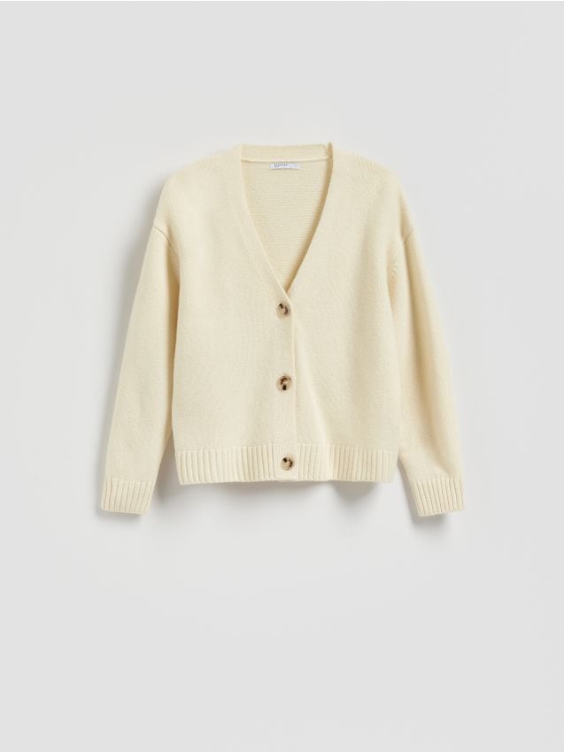 Reserved - Wełniany kardigan - jasnożółty