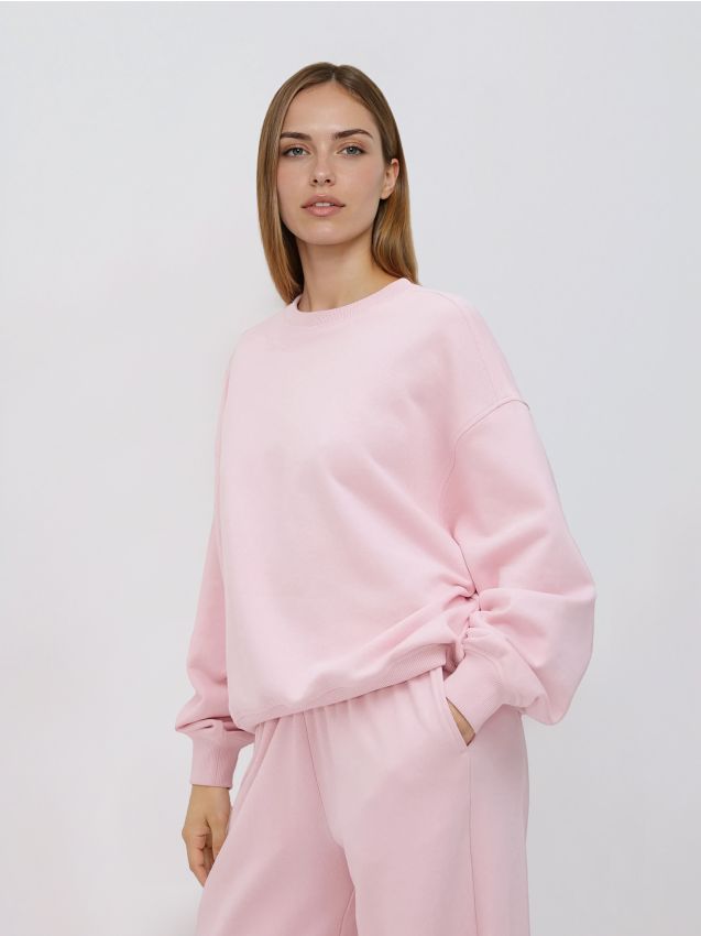 Reserved - Gładka bluza z bawełną - pastelowy róż