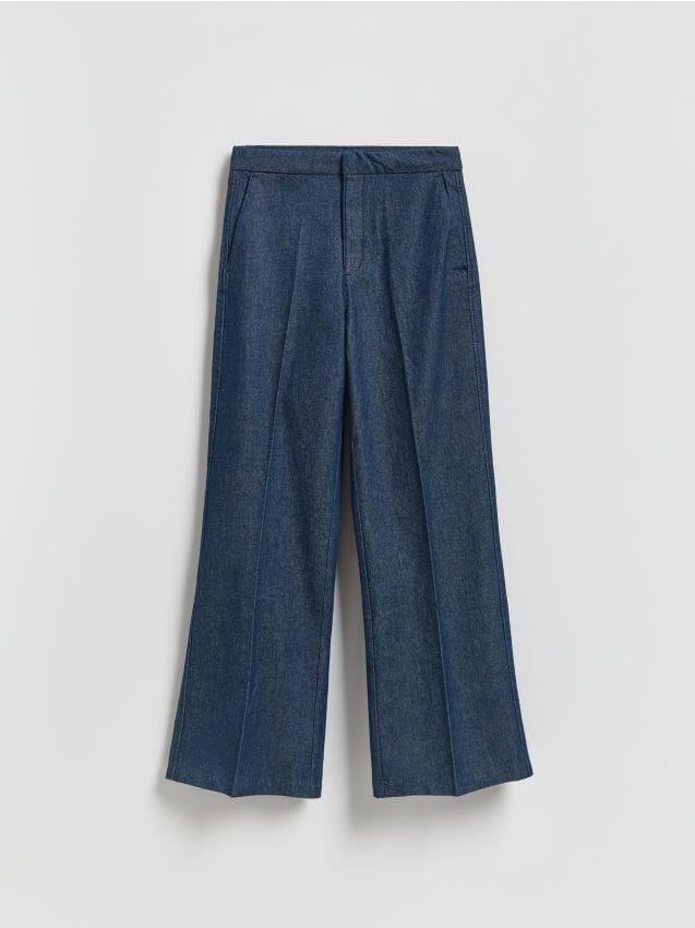 Reserved - Jeansy flare z kantem - granatowy