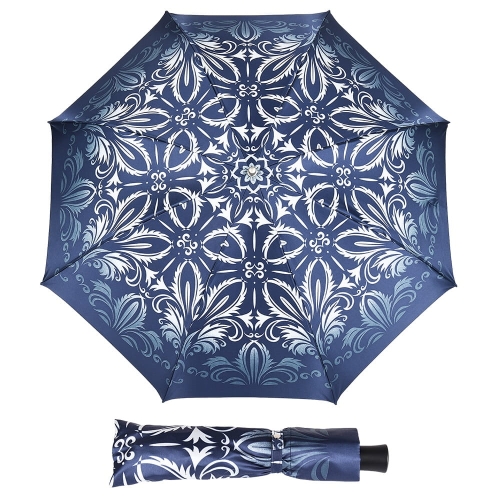 Parasol Damski Doppler Manufaktur niebieski wzór mandala składany manualny