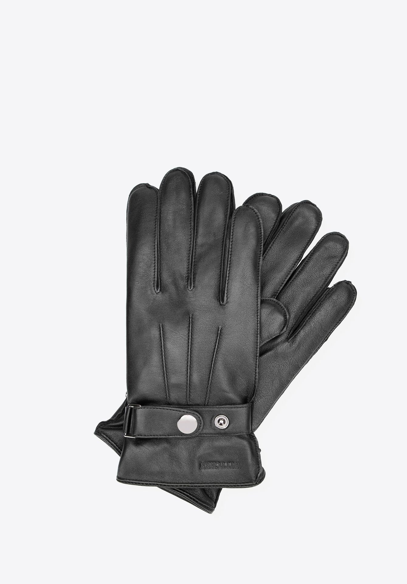 Męskie rękawiczki ze skóry naturalnej z paskiem na napę czarne