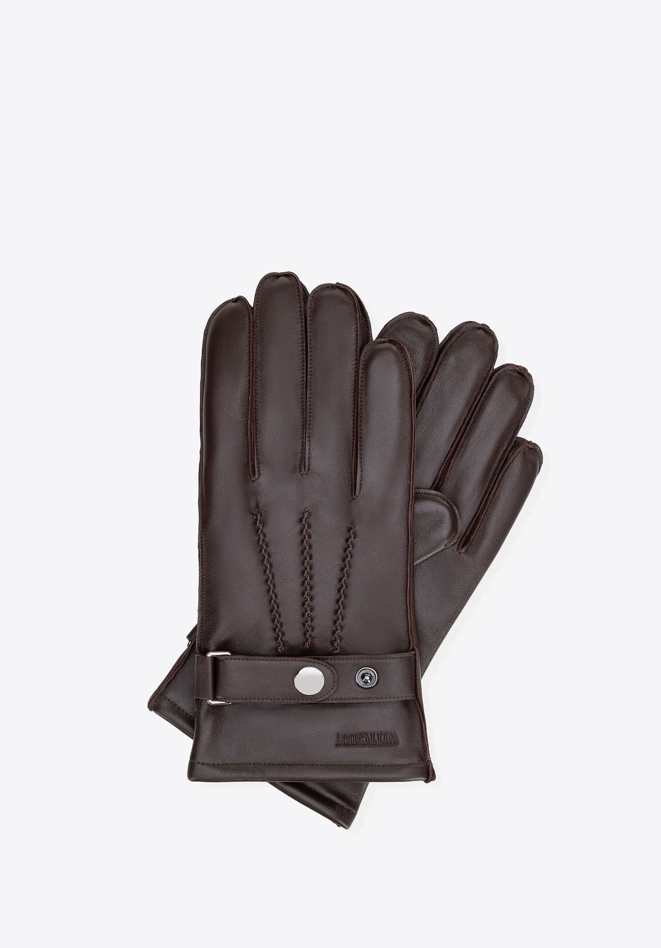 Rękawiczki ze skóry naturalnej z dekoracyjnymi przeszyciami brązowe