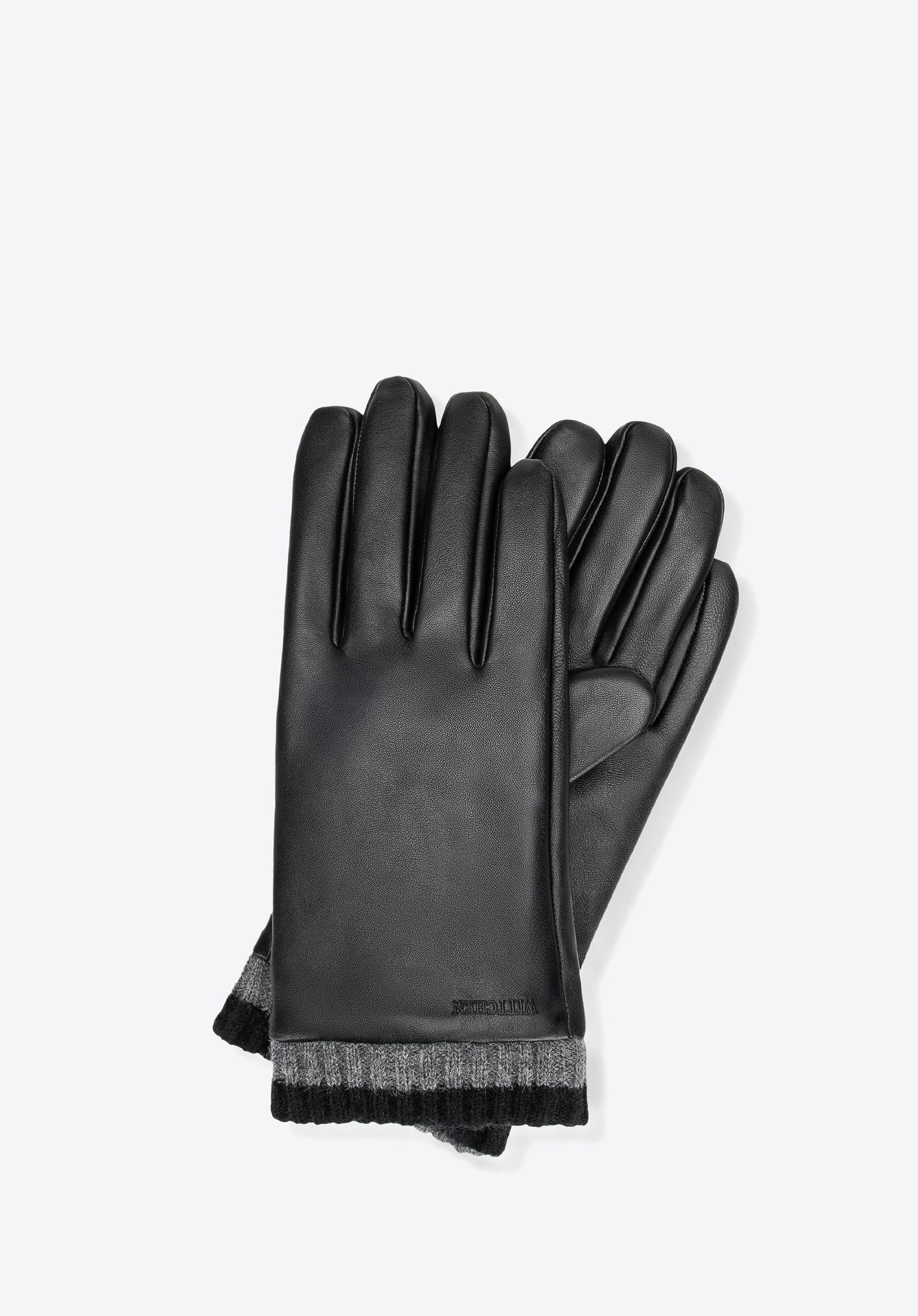 Ocieplane męskie rękawiczki ze skóry naturalnej owczej czarne