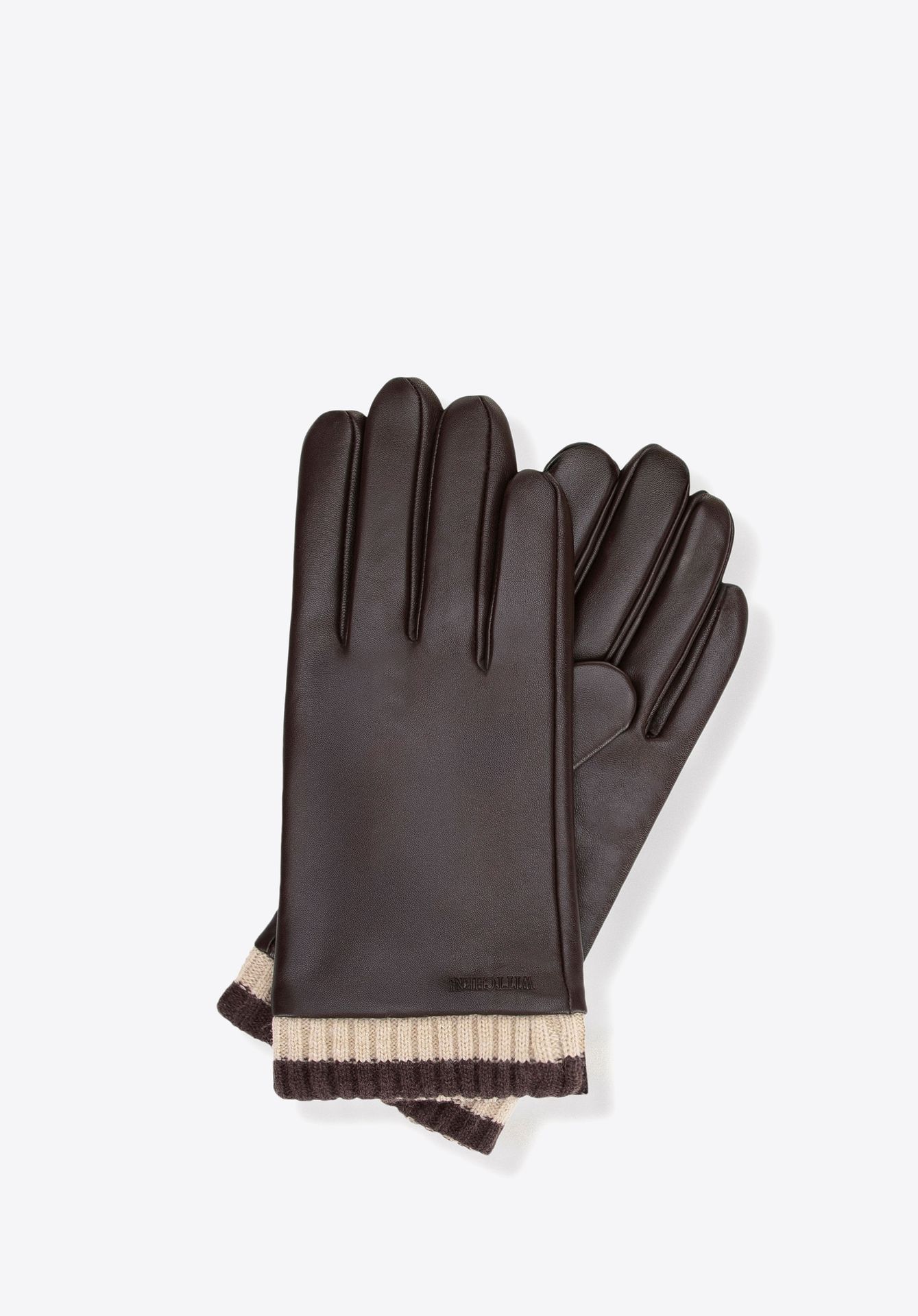 Ocieplane męskie rękawiczki ze skóry naturalnej owczej brązowe