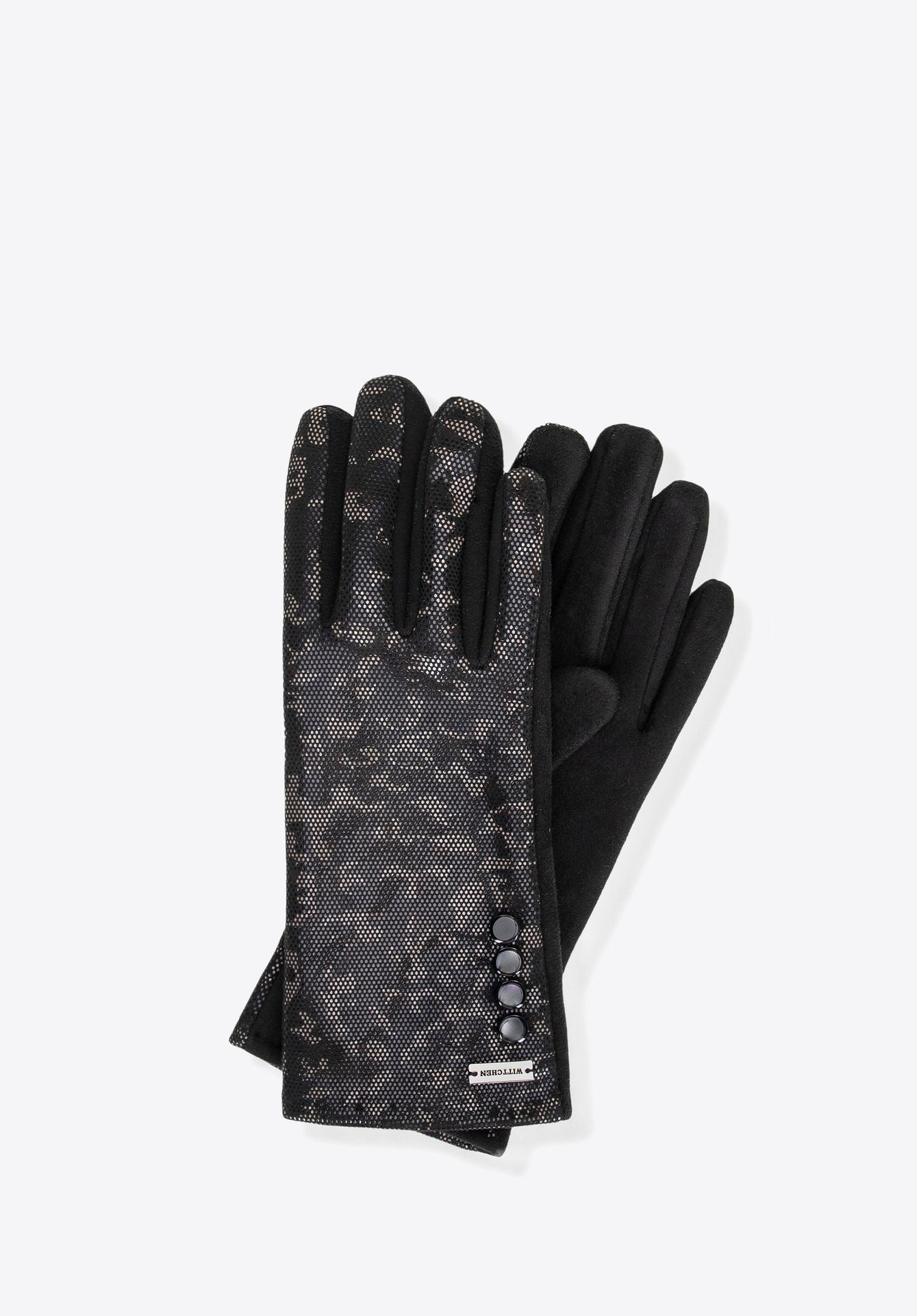 Damskie rękawiczki w subtelny wzór panterki czarne