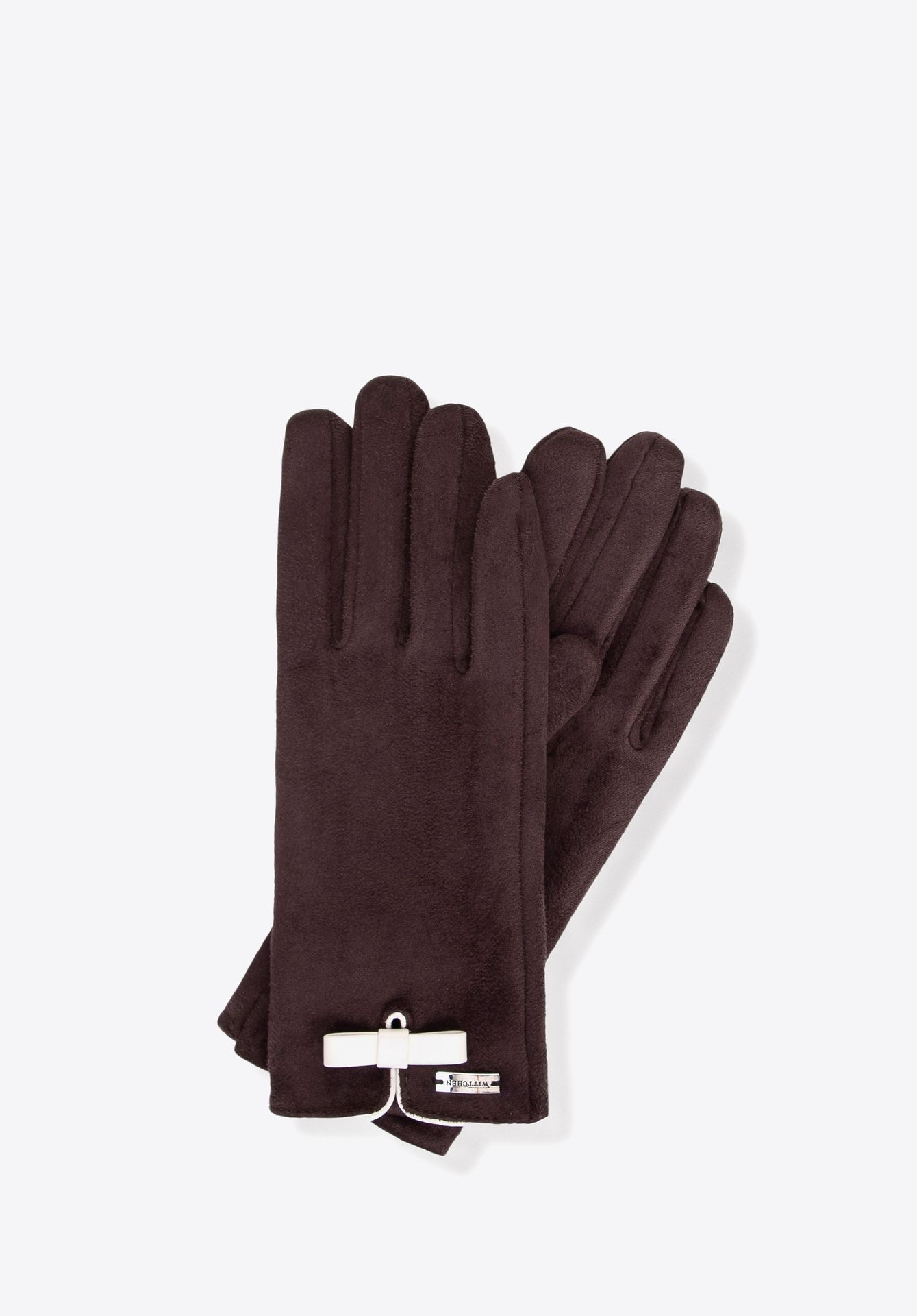 Damskie rękawiczki z małą kokardą ciemny brąz