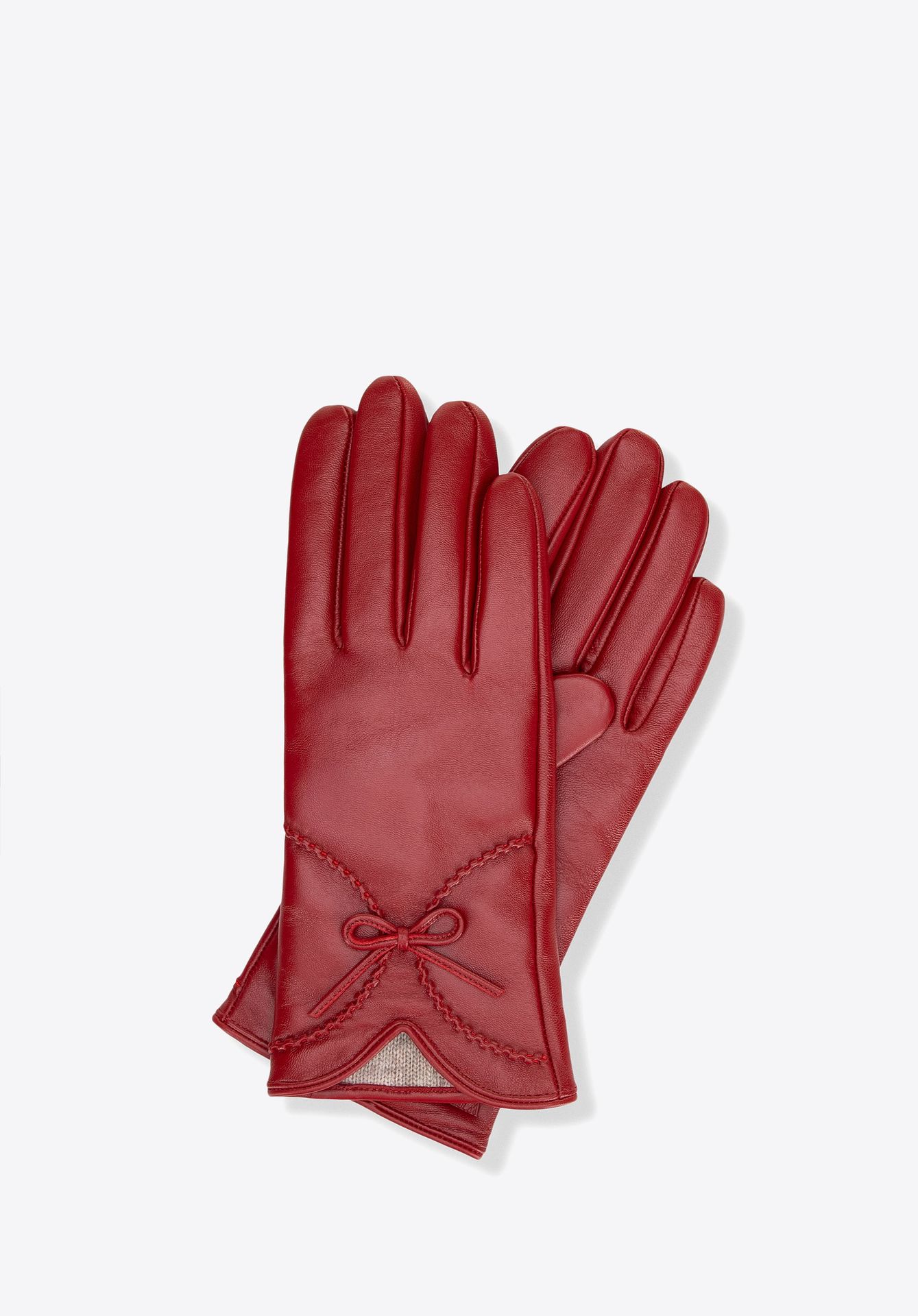 Damskie rękawiczki z naturalnej skóry owczej ocieplane czerwone