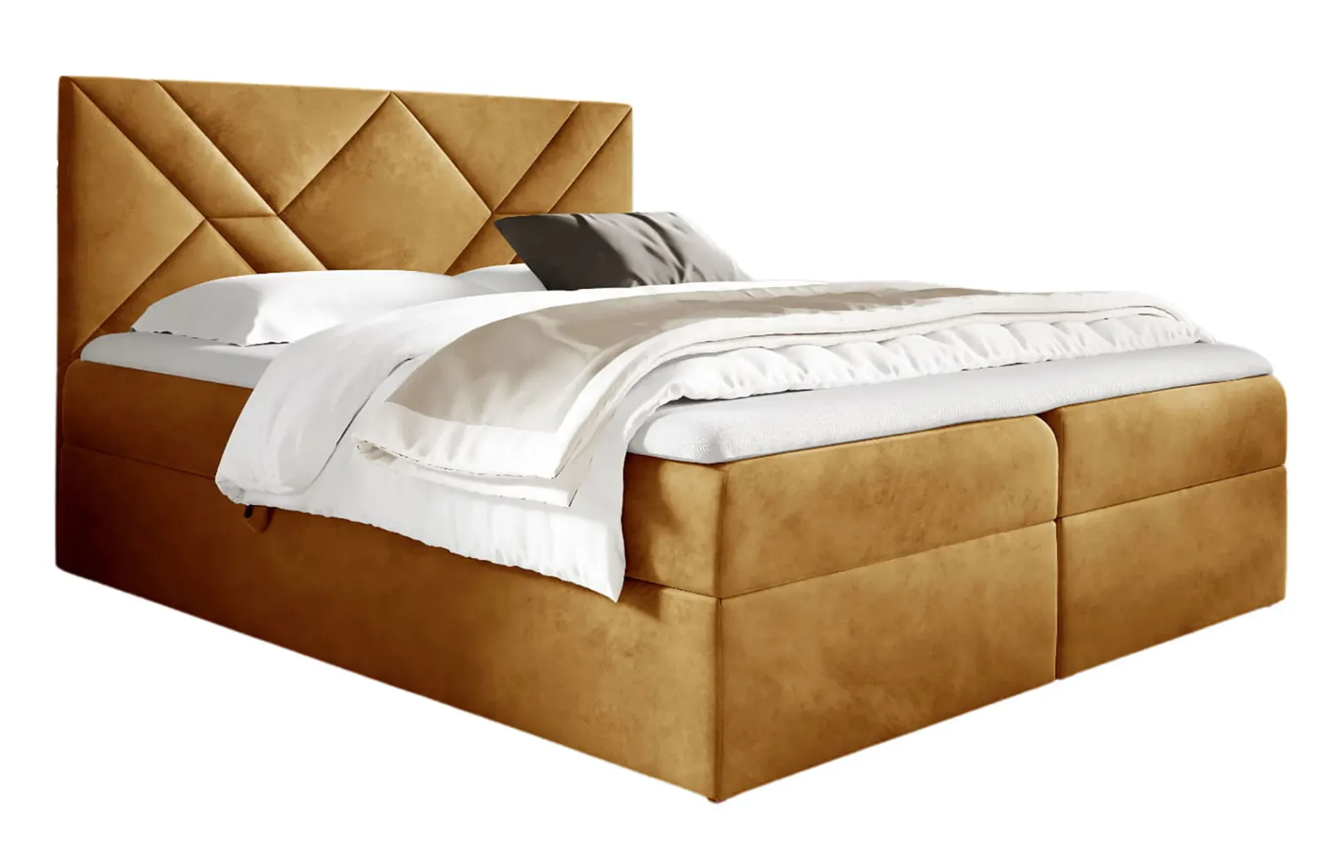 Musztardowe welurowe łóżko kontynentalne 5 rozmiarów Z1-Z88