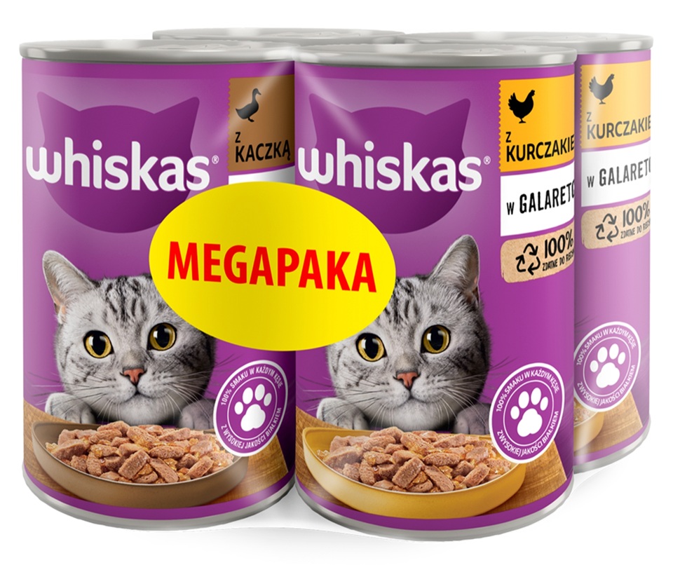 WHISKAS Adult Megapaka Mix smaków z kurczakiem i kaczką w galaretce 4x400 g dla dorosłych kotów